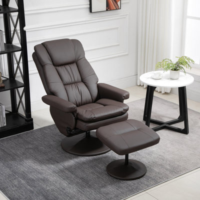 Recliner And Ottoman With Wrapped Base, Swivel PU Leather Reclining Chair With Footrest For Living Room, Bedroom And Home Office