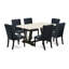 Ensemble de salle à manger 6 pièces comprenant une table de cuisine rectangulaire à pieds en V et 4 chaises Parson en lin bleu clair avec banc, 101,6 x 182,9 cm (40 x 72 pouces).-1740370305-1740370310
