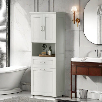 Armoire de salle de bain haute Stancuta avec panier à linge inclinable