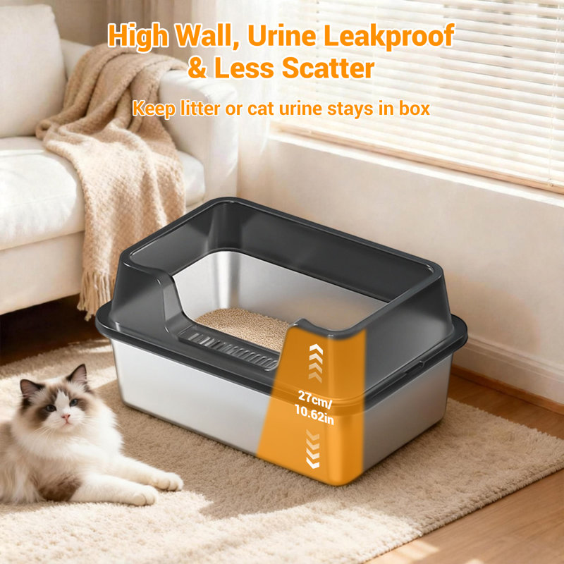Polyethylene Plastic Litter Box Enclosure, 27cm H x 35cm W x 55cm D, Black