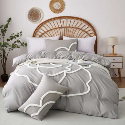 Boho Tufted Embroidered Duvet Cover Set with Zipper and Ties for All Season
