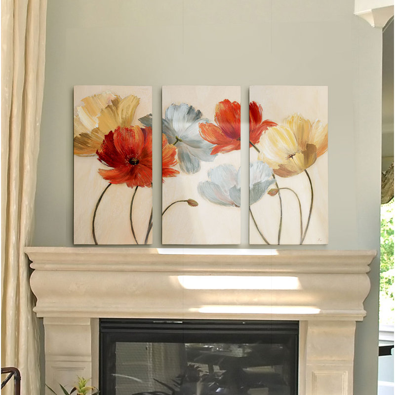 " Poppy Palette Revisited " 3 - Pieces, 40" H x 60" W x 1.5" D