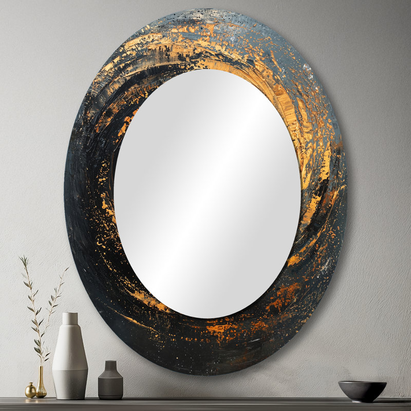 Décoration or noir noir fractal céleste - miroir ovale doré, 43 po x 33 po