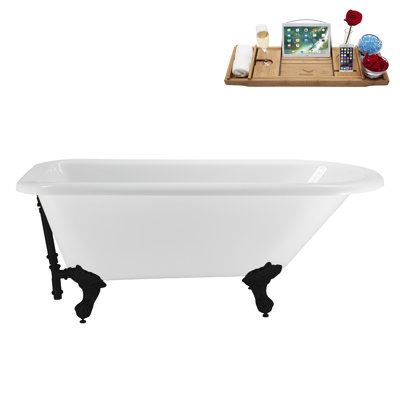 62" Streamline Clawfoot Tub,Tray,Drain, Clawfeet