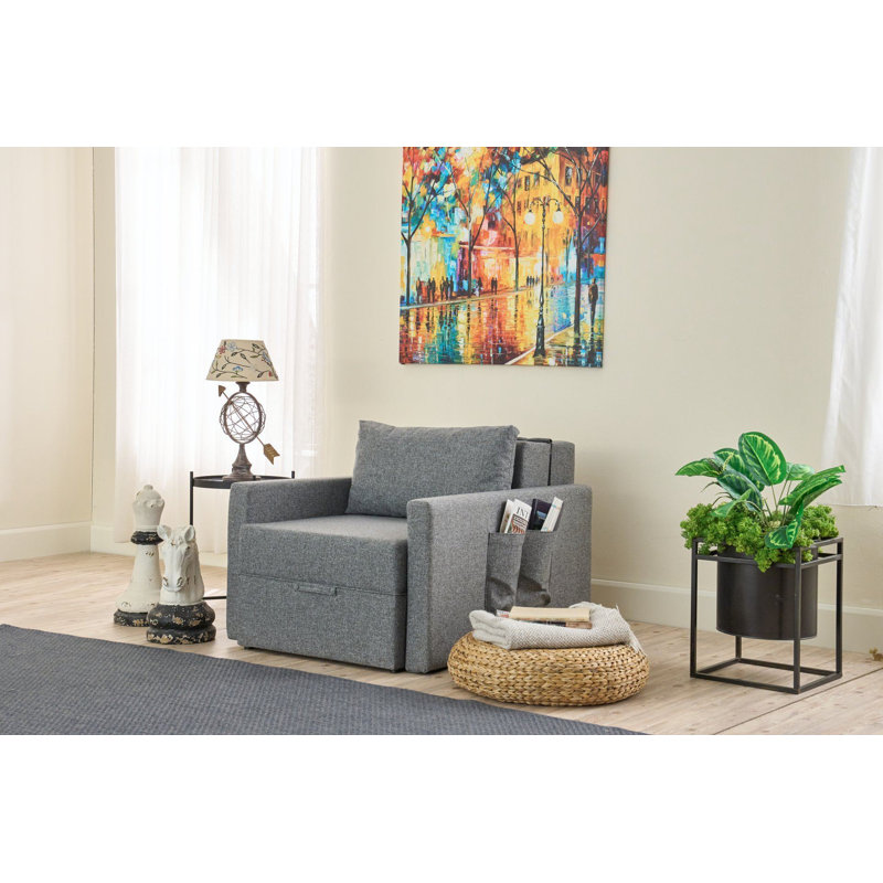 Stylish 3-Seat Sofa Bed, Grey Linen Textured Fabric, 90.6 x 28.3 x 43.3 inches | 100% Fir Wood Frame | Comfortable Storage Chest 25.6 x 6.3 x 31.1 inches | Removable Cushion Covers, Easy Assembly, for Living Room & Guest Room
