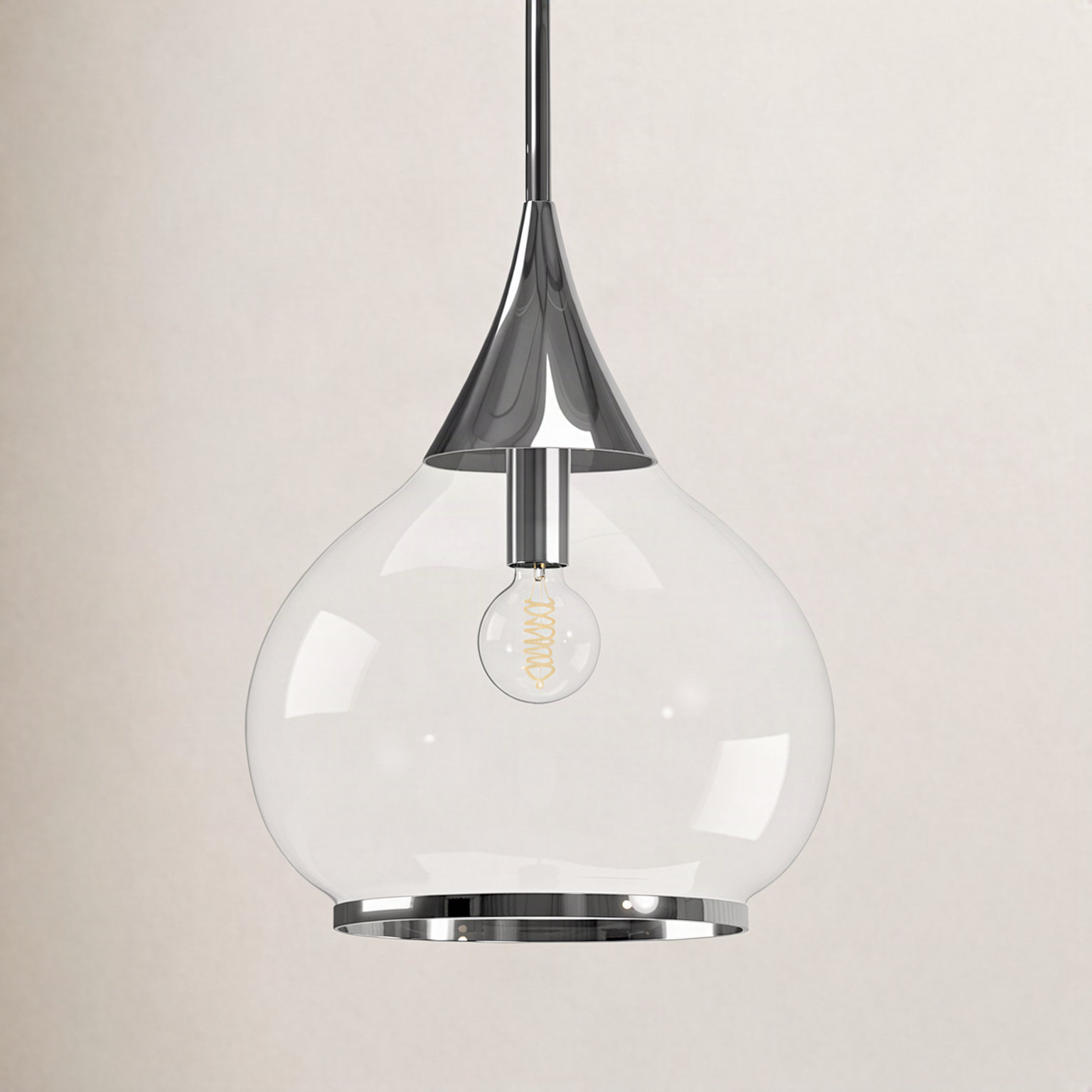 Hazel Single Light Glass Pendant, 68" H x 14" W x 14.13" D, Clear, Chrome