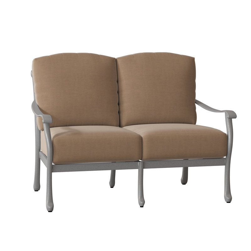 Casa 53.25'' Wide Aluminum Loveseat with Cushions, Textured Black, Canvas Heather Beige Sunbrella® Canvas