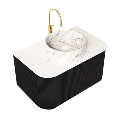 Meuble-lavabo de salle de bain 36 po - Lavabo flottant en céramique avec système de tiroirs à fermeture douce et système de tiroir naturel