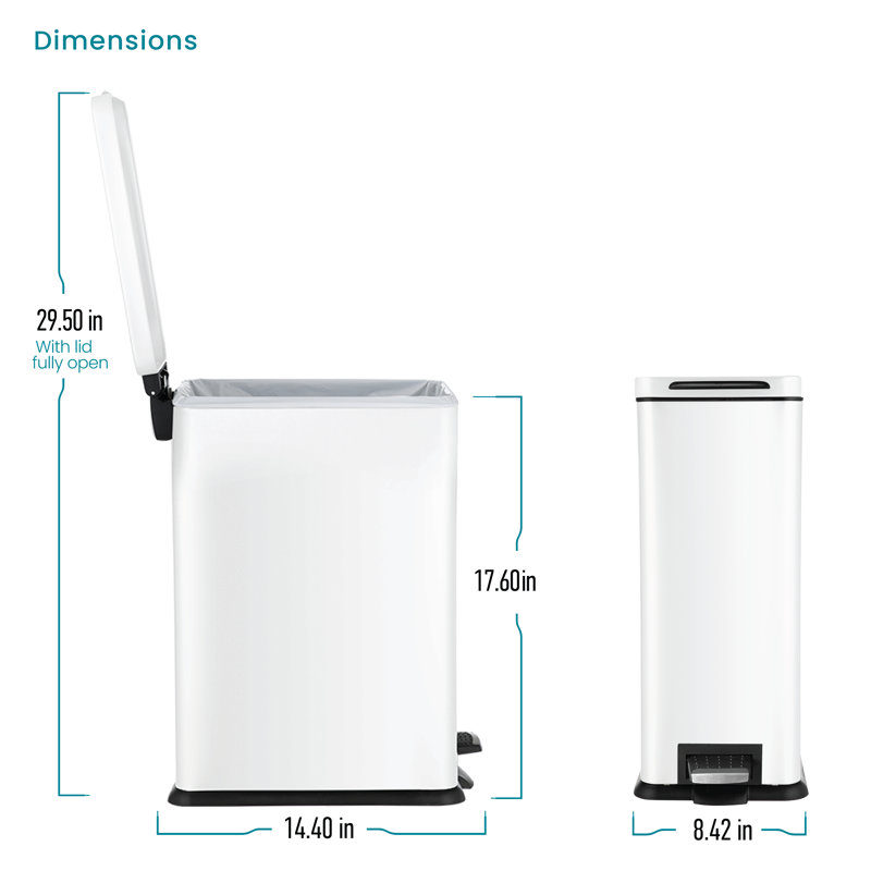 Slim White Stainless Steel 4.4 Gallon Kitchen Trash Can