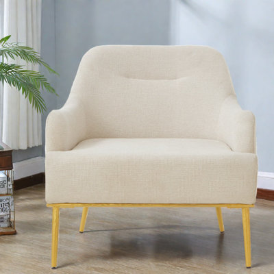 Élégante chaise d'appoint en chenille avec pieds en métal doré pour les espaces de vie modernes