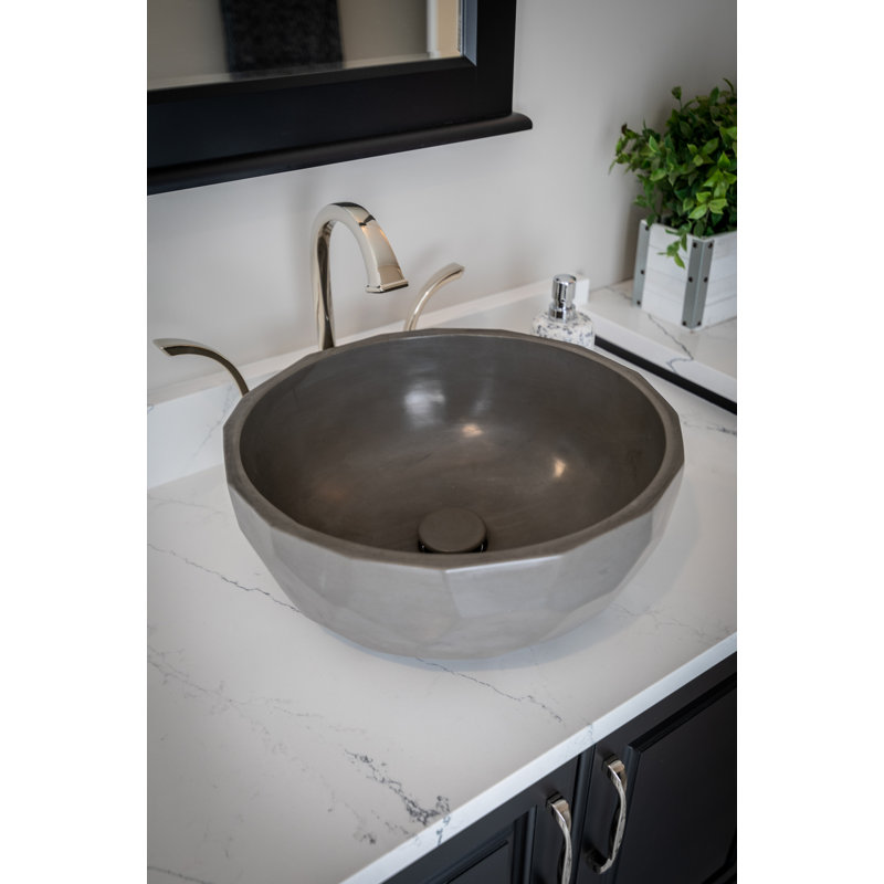 Eden Bath 16.3'' Concrete Circular Bathroom Sink, Dark Gray