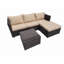 Hampus 3 Seater Rattan Brown/Beige Garden Sofa Set With Large Stool And Coffee Table