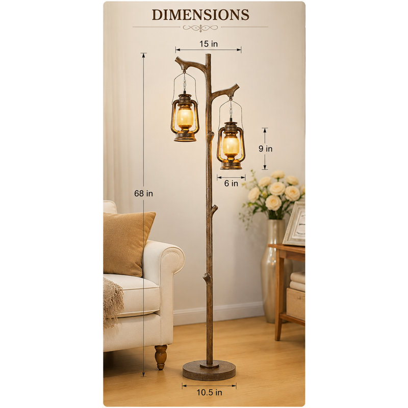 68" Rustic Tree Trunk Floor Lamp