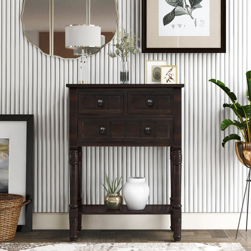 Narrow Console Table, Slim Sofa Table With Three Storage Drawers And Bottom Shelf For Living Room, Easy Assembly, Espresso