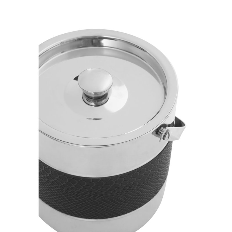 Aldrin Silver Finish Ice Bucket With Tongs, Black/Silver