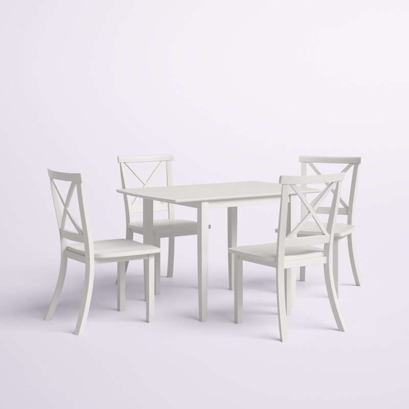 Fergerson Four Leg Dining Set, White, 5 Pieces: 1 Table, 4 Chairs