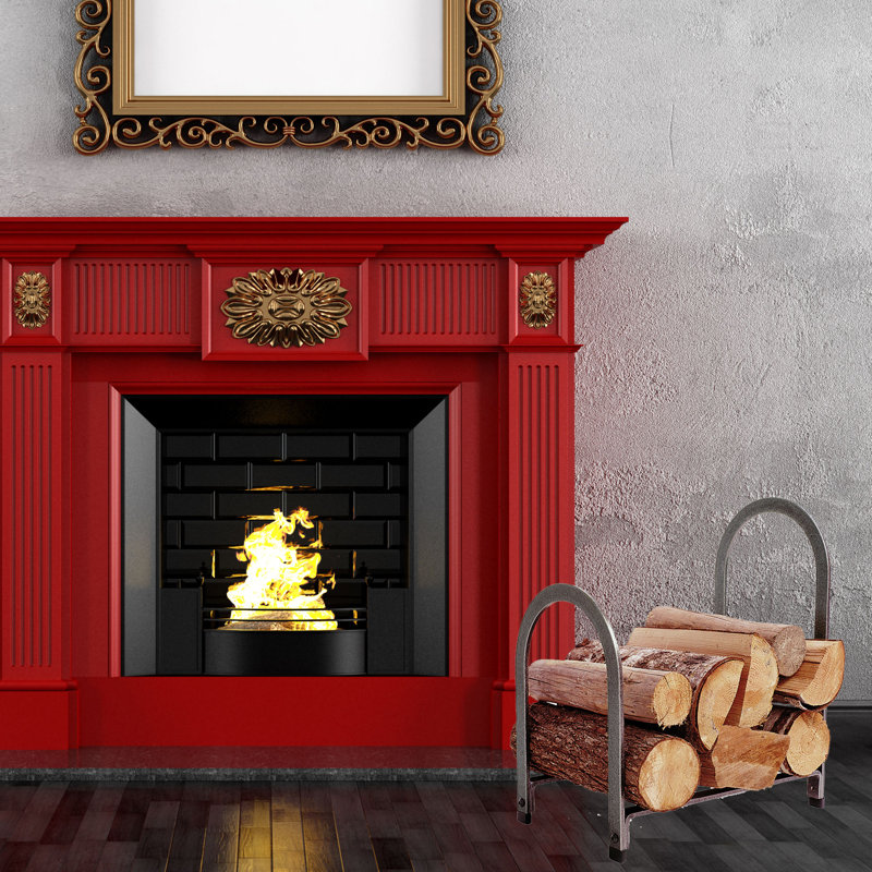 Handcrafted Offset Arch Fireplace Log Rack