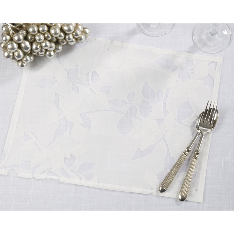 White Sheer Elegance Burnout Voile Vine Design Placemats, 13"x19" Set of 4