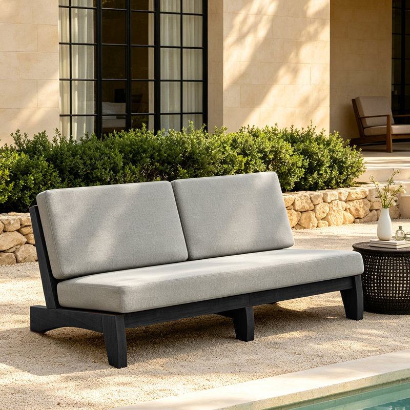 Patio Outdoor Sofa with Cushions, Light Camel, Black