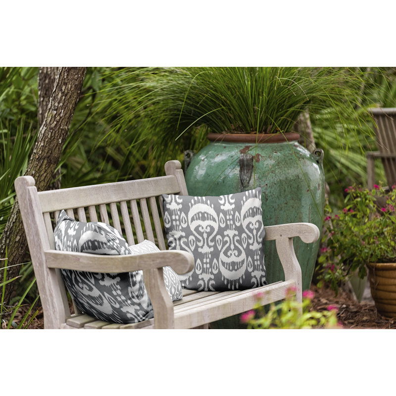 Happy Hippy Ikat Outdoor Reversible Throw Pillow, Gray, 18" H x 18" W