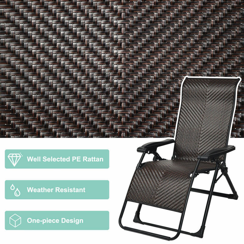 Brown and Black Rattan Zero Gravity Folding Recliner Set