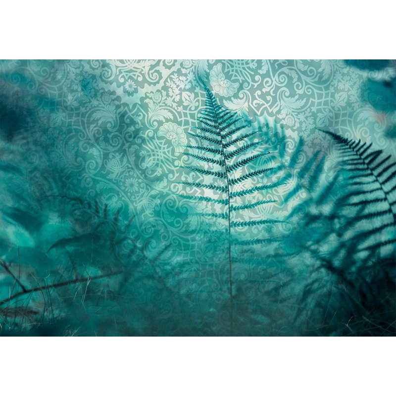 Papier peint botanique - ombres fougères bleues, L 68 po x l 98 po