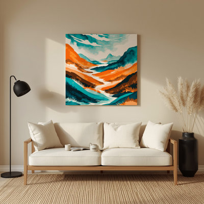 Aquarelle paysage 94, art mural en métal bleu