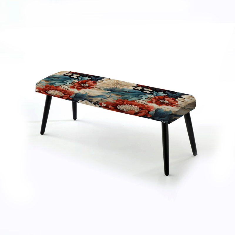 Cultural Richness - Oriental Upholstered Black Bench