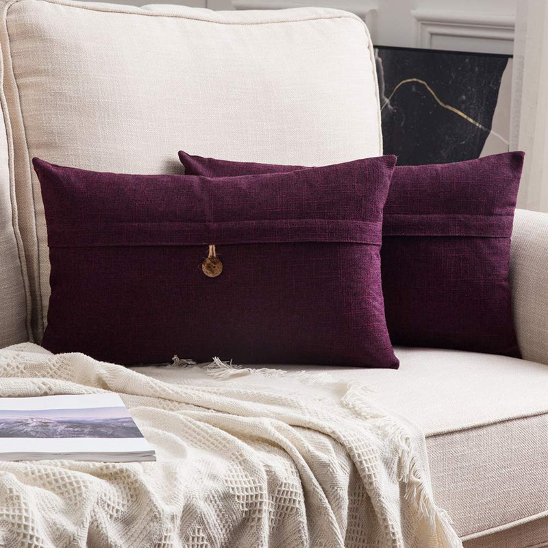 Housse de coussin rectangulaire en lin texturé, Mauve