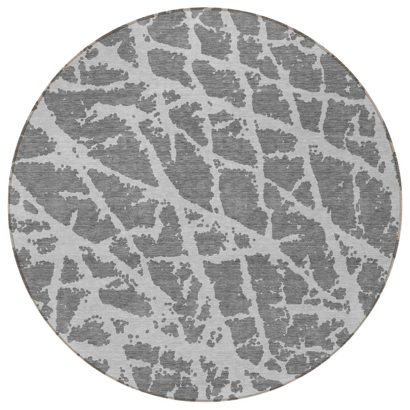 Tapis d'extérieur rond gris anthracite lavable et antidérapant 8 pi