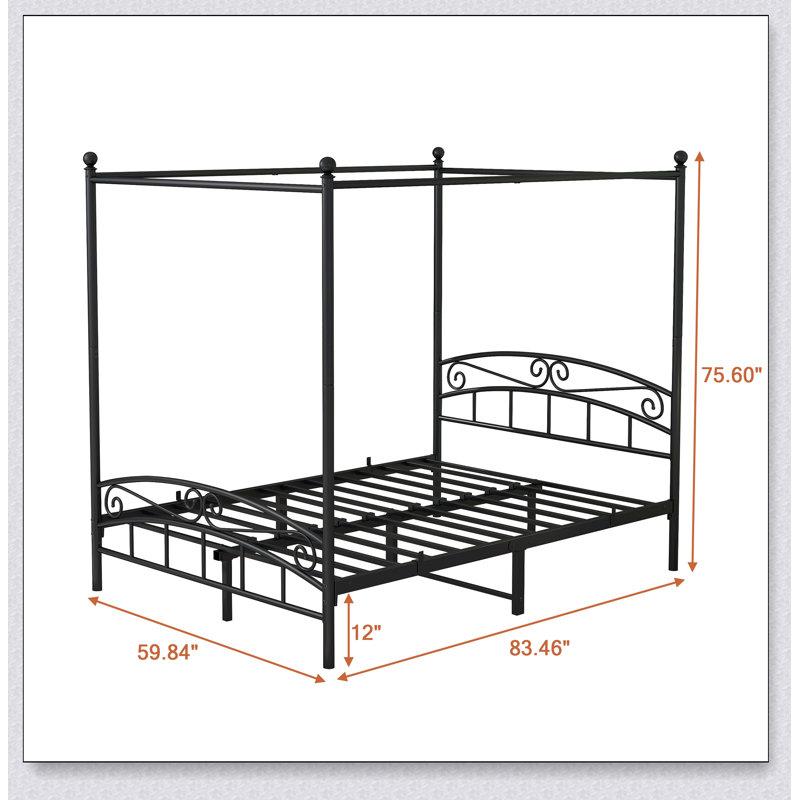 Metal CaNopy Bed Frame with Headboard and Footboard