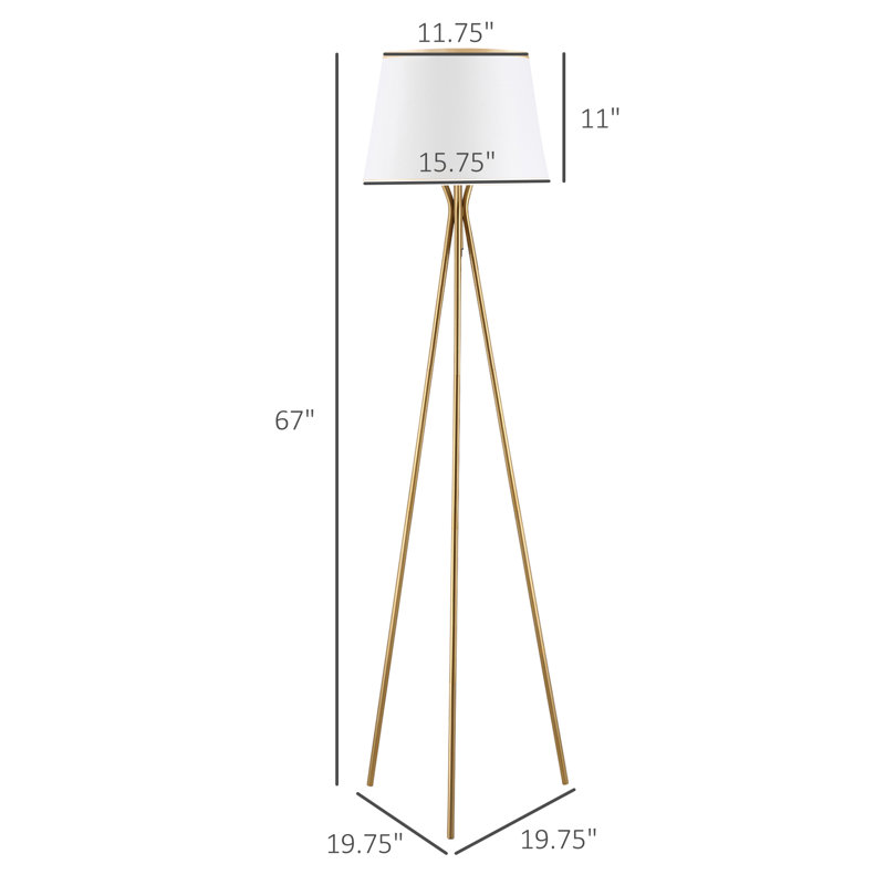 Lampe trépied 67 po Semeka, Doré