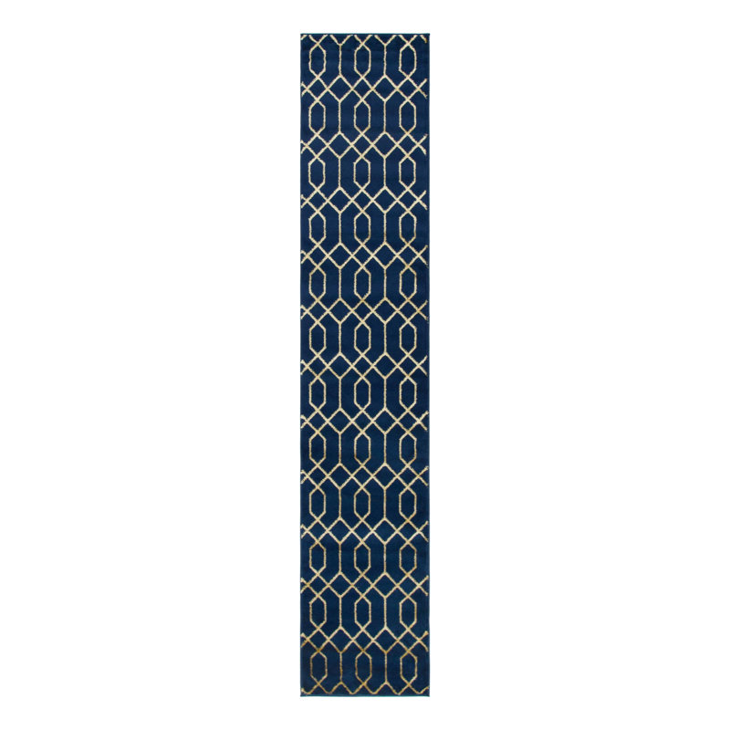 Tapis bleu marine et doré Glam, Tapis de couloir 2 pi x 10 pi