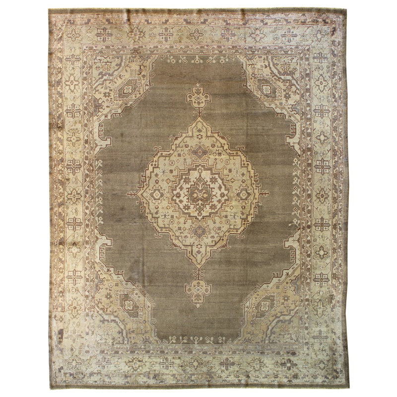 Tapis beige unique de 10 pi 9 po x 12 pi 10 po années 1910
