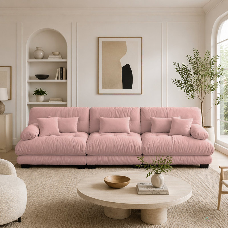 Canapé modulaire 3 places à assise profonde et canapé modulaire, canapé en chenille, meubles rembourrés doux et confortables pour salon, appartement, studio, bureau, chenille