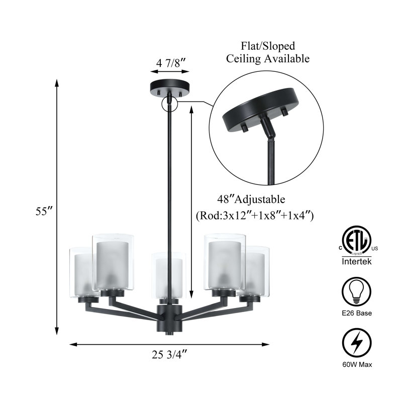 5 - Light Dimmable Classic / Traditional Chandelier, Matte Black