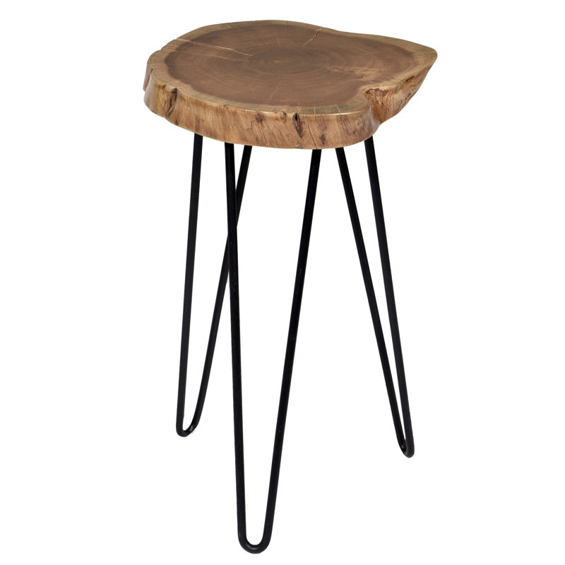 Solid Wood Top Three Leg Free Form Side Table, Natural/Black