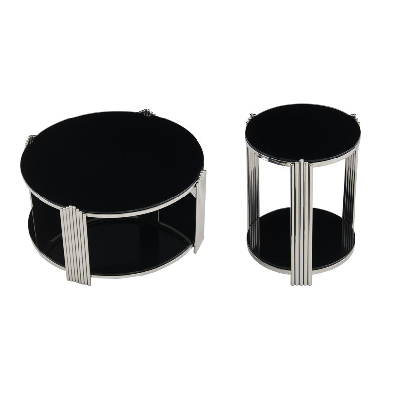 Tables basses gigognes modernes à motif cannelé, Silver