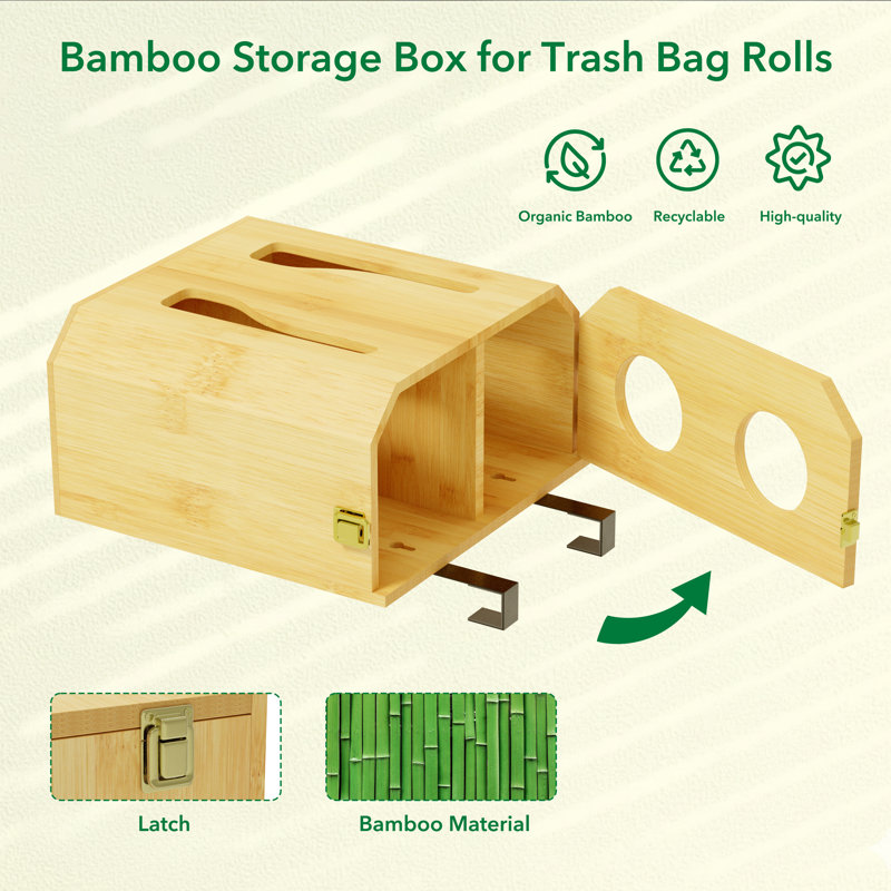 Bamboo 2-in-1 Trash Bag Roll Holder & Dispenser, Under Sink Storage Organizer for Kitchen