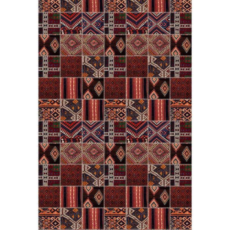 Tapis rectangulaire rouge / brun / noir en polyester tissé à la machine 3 pi 11 po x 5 pi 11 po Patchwork Chauncey