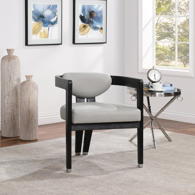 Parina 19.3'' H Upholstered Armchair, Grey Vegan Leather, Black Wire Brush
