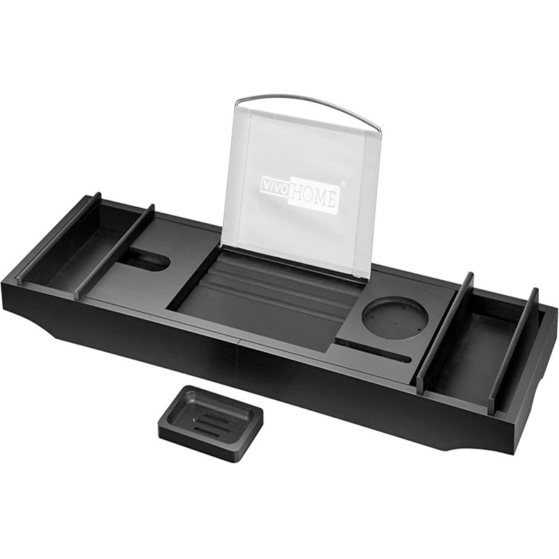 Plateau pour baignoire extensible en bambou Pamelia, Noir