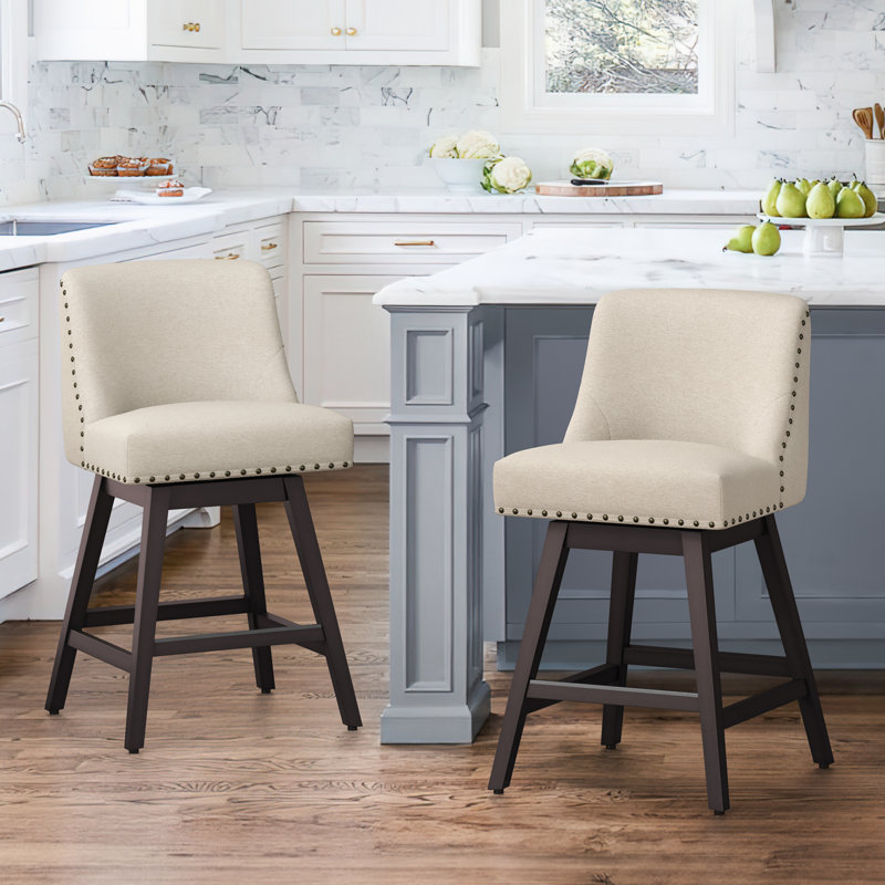 Amania Swivel 26" Stool, Linen, Dark Brown