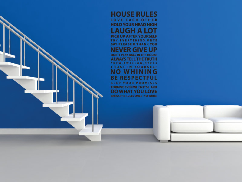 Décalcomanie murale citation "house rules", Noir, H 48 po x l 26 po x P 0,01 po