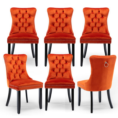 Velvet Dining Chair Tufted Dining Room Chair With Solid Wood Leg (set Of 6)