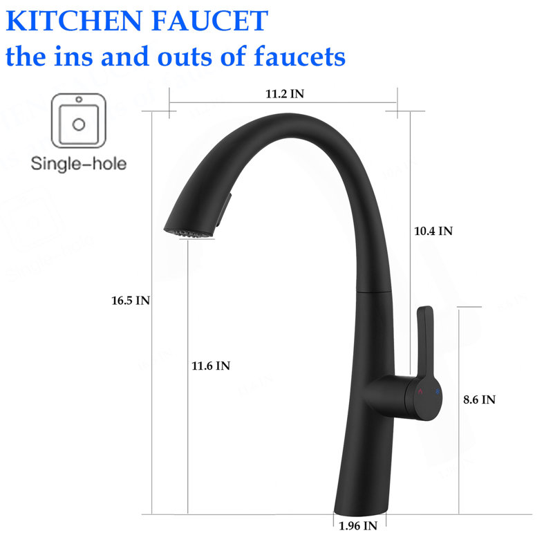 Robinet de cuisine escamotable en acier inoxydable, Noir mat