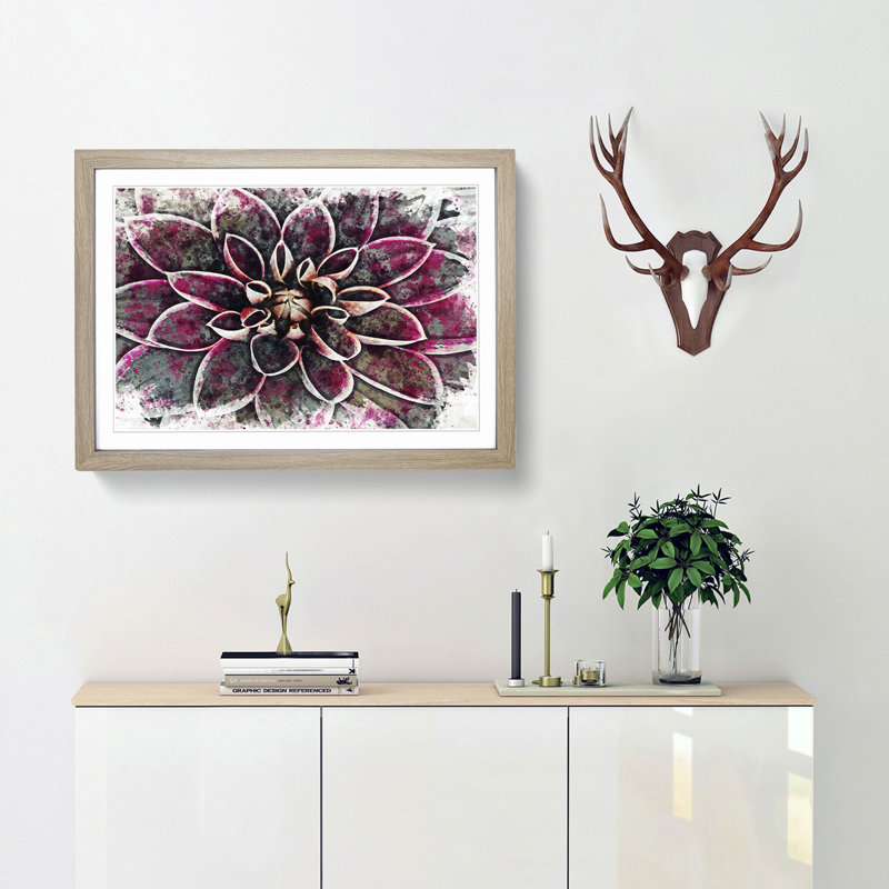 Pink Dahlia Flower in Abstract - Framed Print, Oak, 35cm H x 50cm W x 2cm D