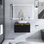 Meuble-lavabo mural en contreplaqué avec vasque, portes doubles en sergé avec garniture en métal