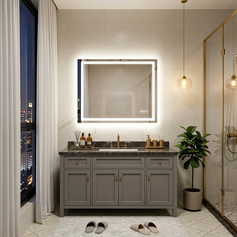 LED Rectangular Bathroom Mirror, Adjustable Light, Anti-fog Glass, 32" x 24"