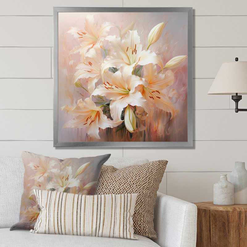 Impression romantique lys beige - Imprimé, H 16 po x l 16 po x P 1 po, Cadre photo argenté